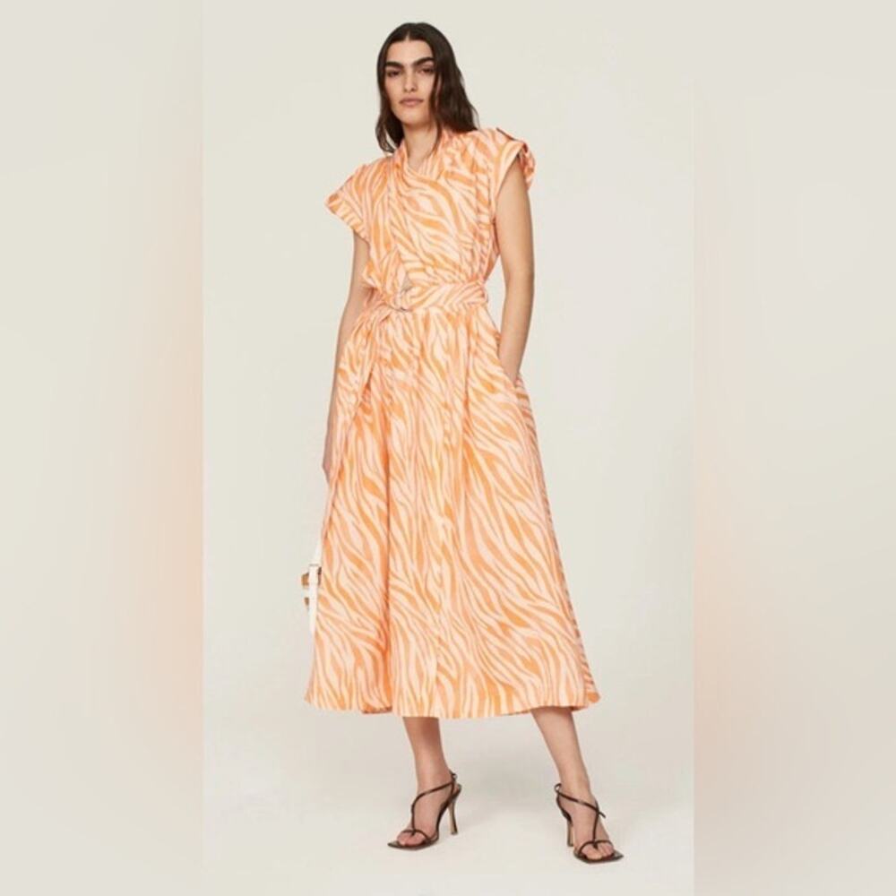 Derek Lam Collective | Linen Blend Cross Front Cutout Midi Dress